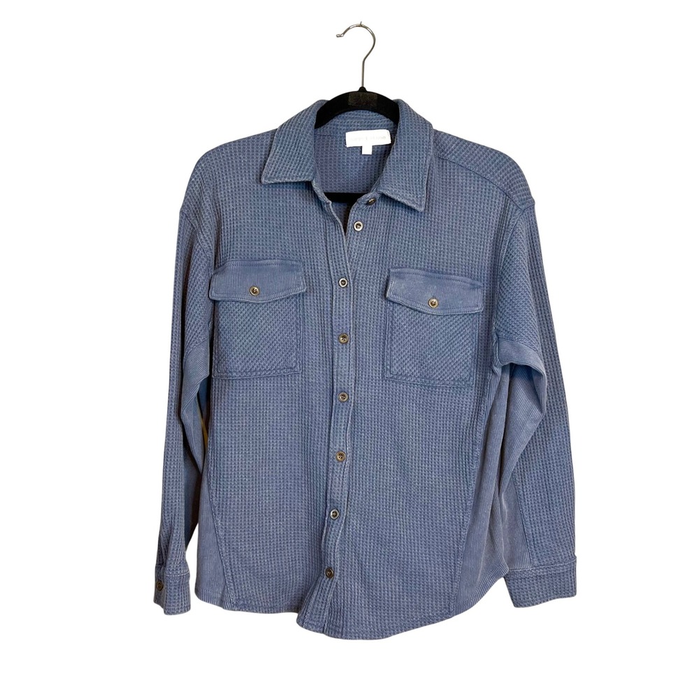 Sage + Stone Waffle Knit Button Up Shirt Size S Top Shacket Collared Long Sleeve